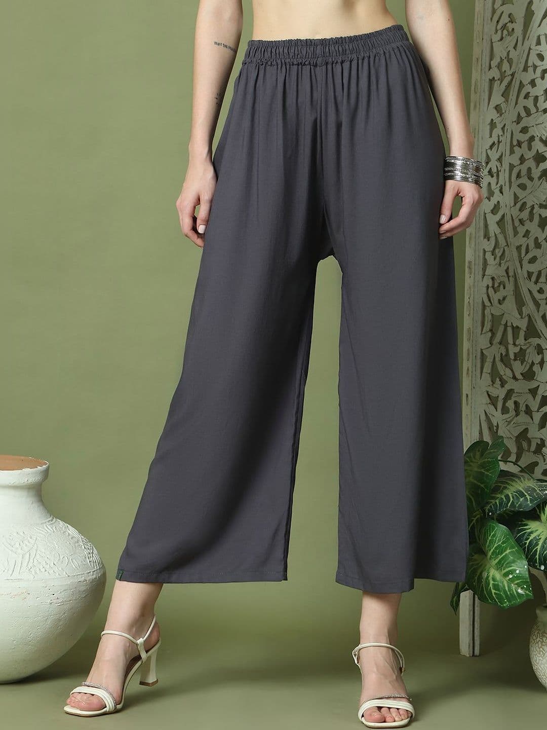 VEE POP Women Flared Knitted Ethnic Palazzos - view 1