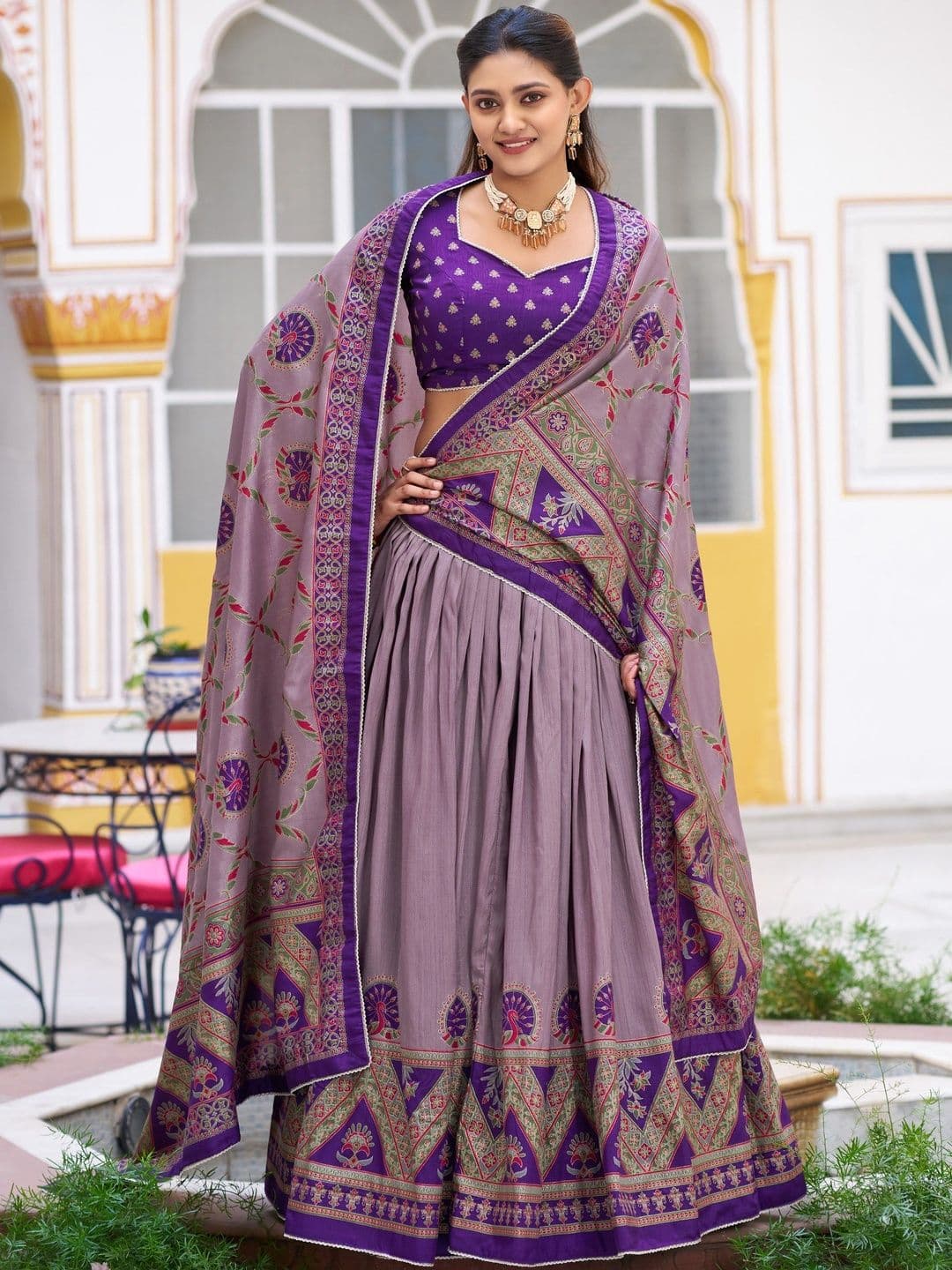 LOOKNBOOK ART Printed Block Print Ready to Wear Lehenga & Unstitched Blouse With Dupatta - view 1