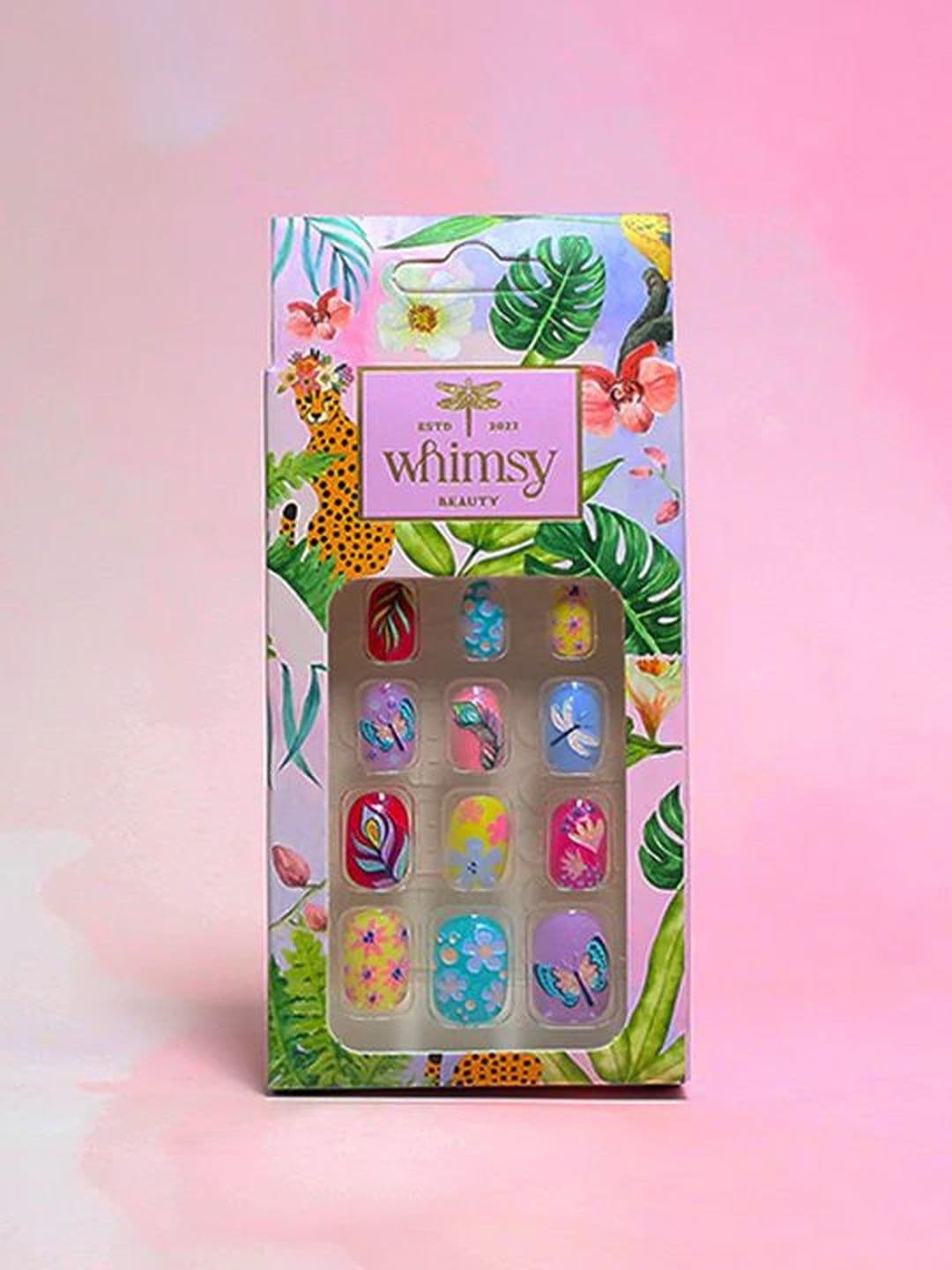 Whimsy Beauty Set Of 24 Press On Reusable Nail Kit - Floral & Feather - view 1