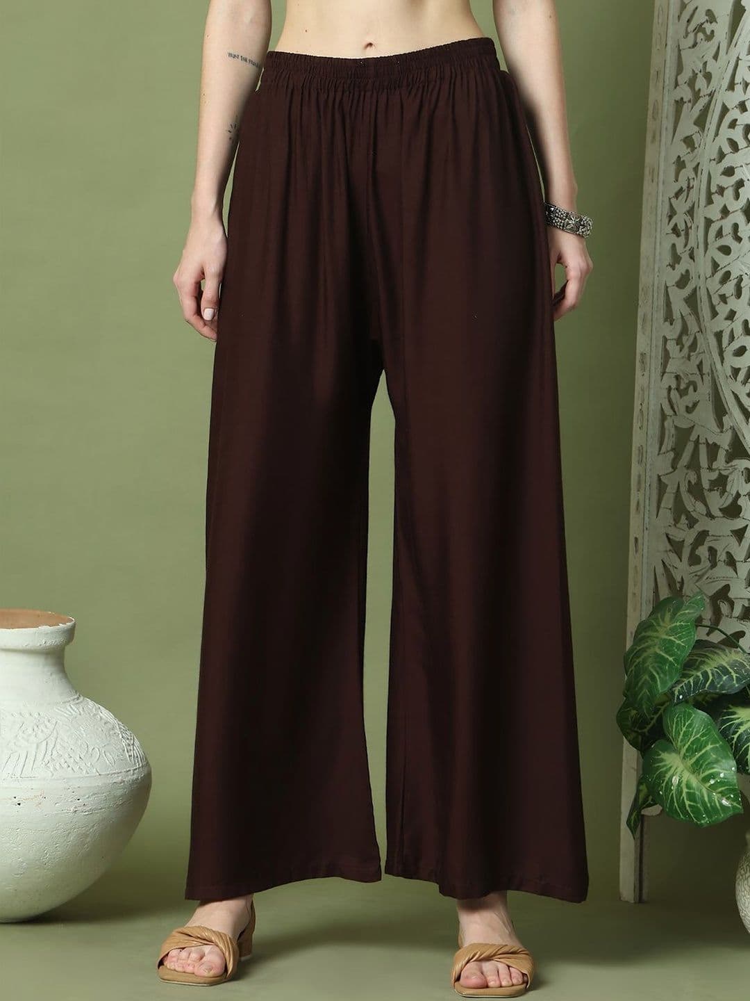 VEE POP Women Flared Knitted Ethnic Palazzos - view 1