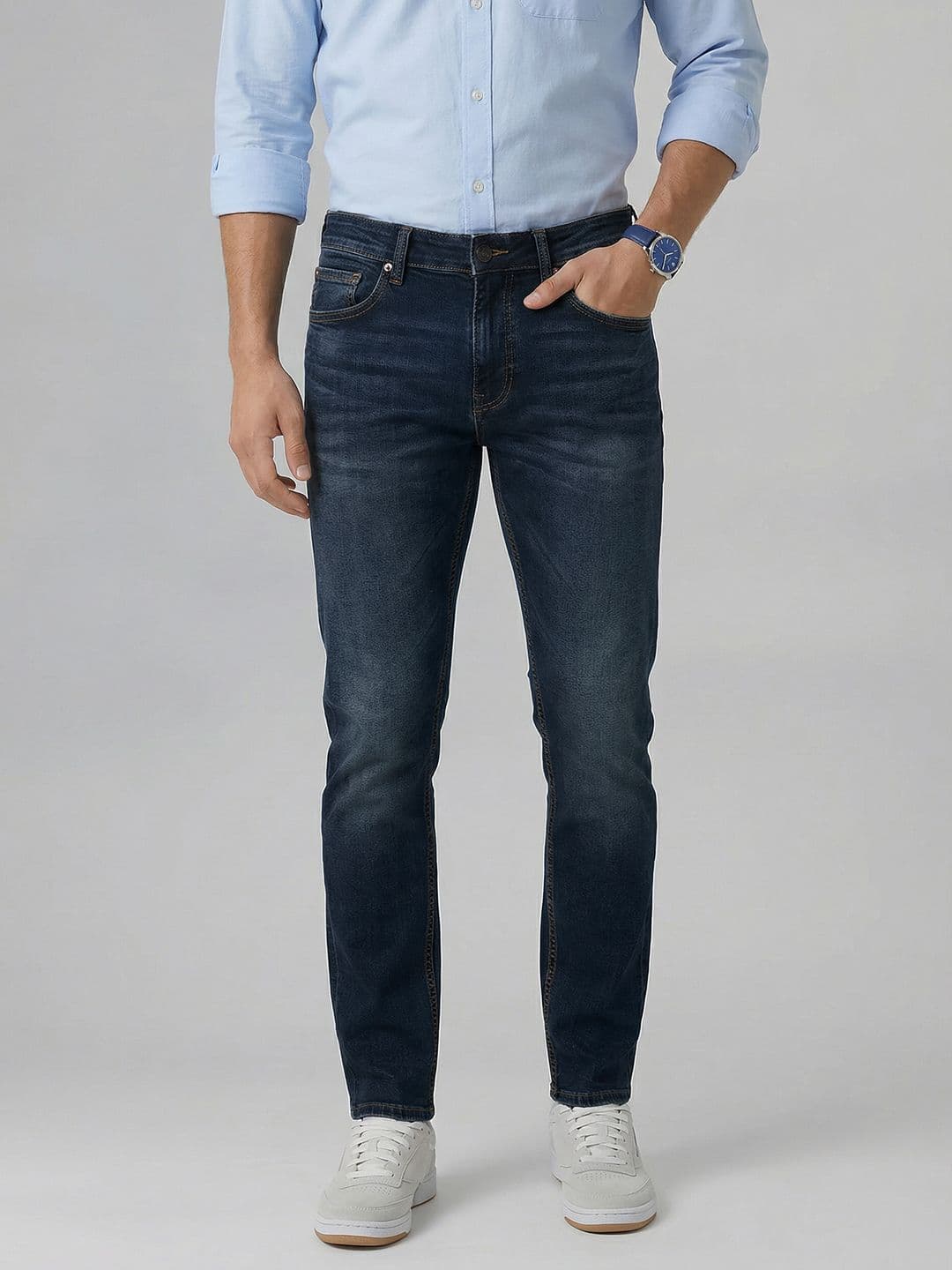 SPYKAR Men Kano Mid Rise Ankle Length Slim Fit Dark Blue Jeans - view 1