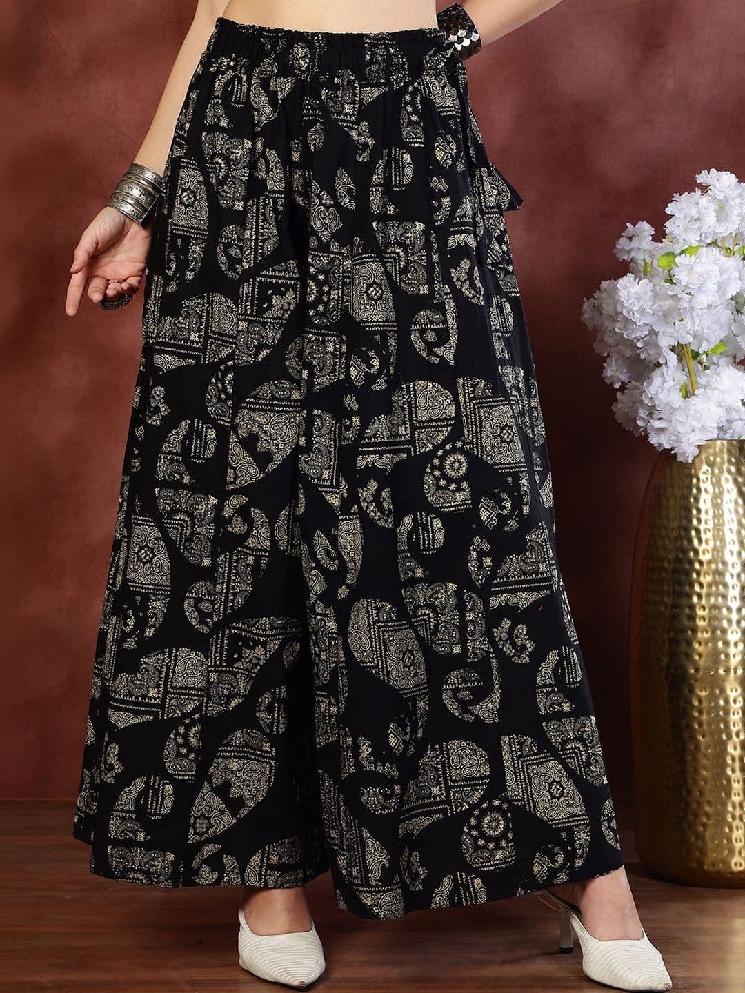 VEE POP Women Paisley Printed Flared Ethnic Palazzos - view 1