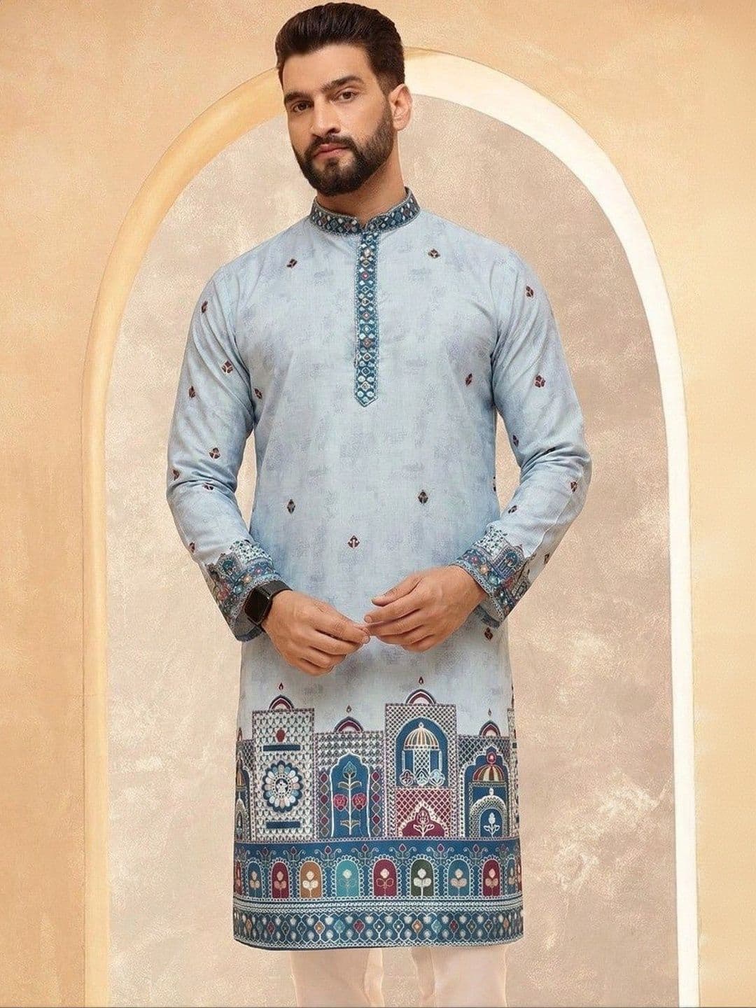 VELKYNOX Men Floral Printed Grandeur & Majestic Artwork Kurta - view 1