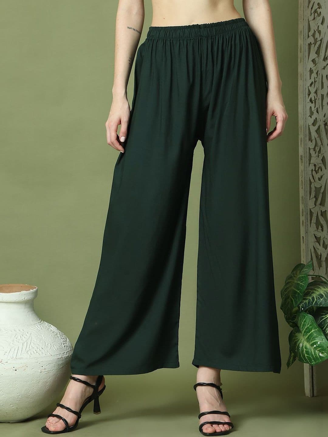 VEE POP Women Flared Knitted Ethnic Palazzos - view 1
