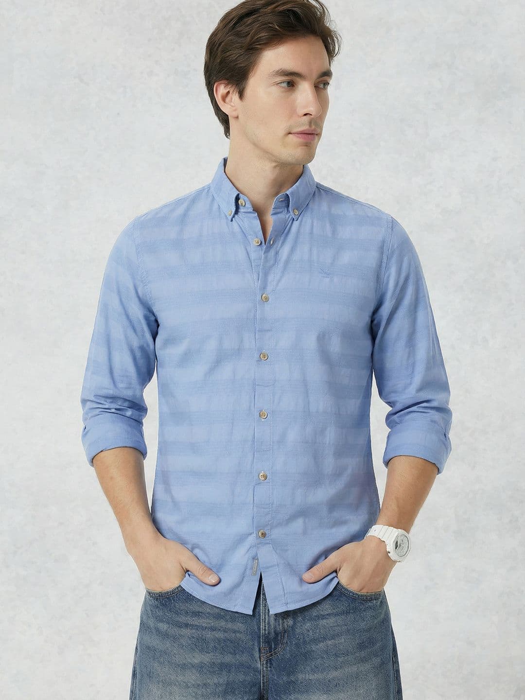 WROGN Horizontal Striped Slim Fit Casual Shirt - view 1