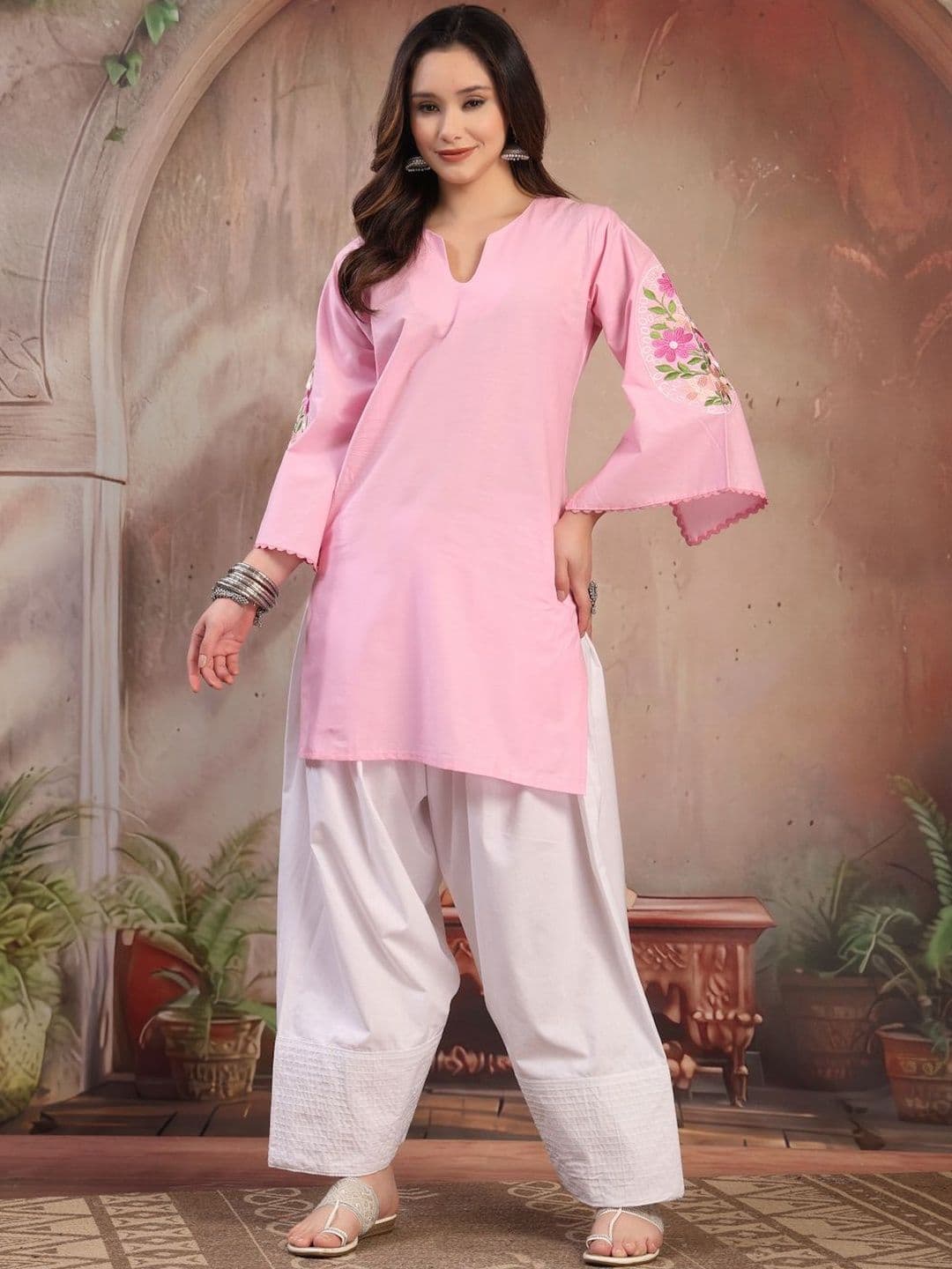 Clora Creation Women Floral Embroidered Regular Pure Cotton Kurta with Farshi Salwar - view 1