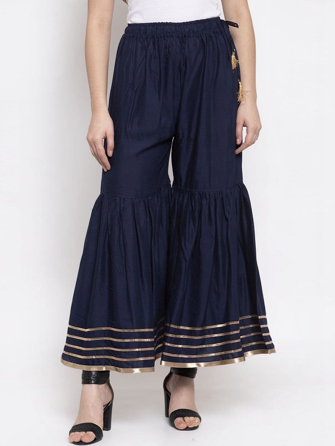 VEE POP Women Flared Knitted Ethnic Palazzos - view 1