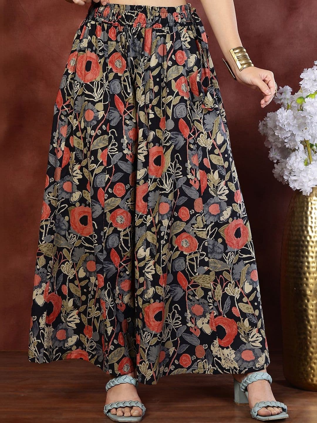 VEE POP Women Floral Printed Flared Ethnic Palazzos - view 1