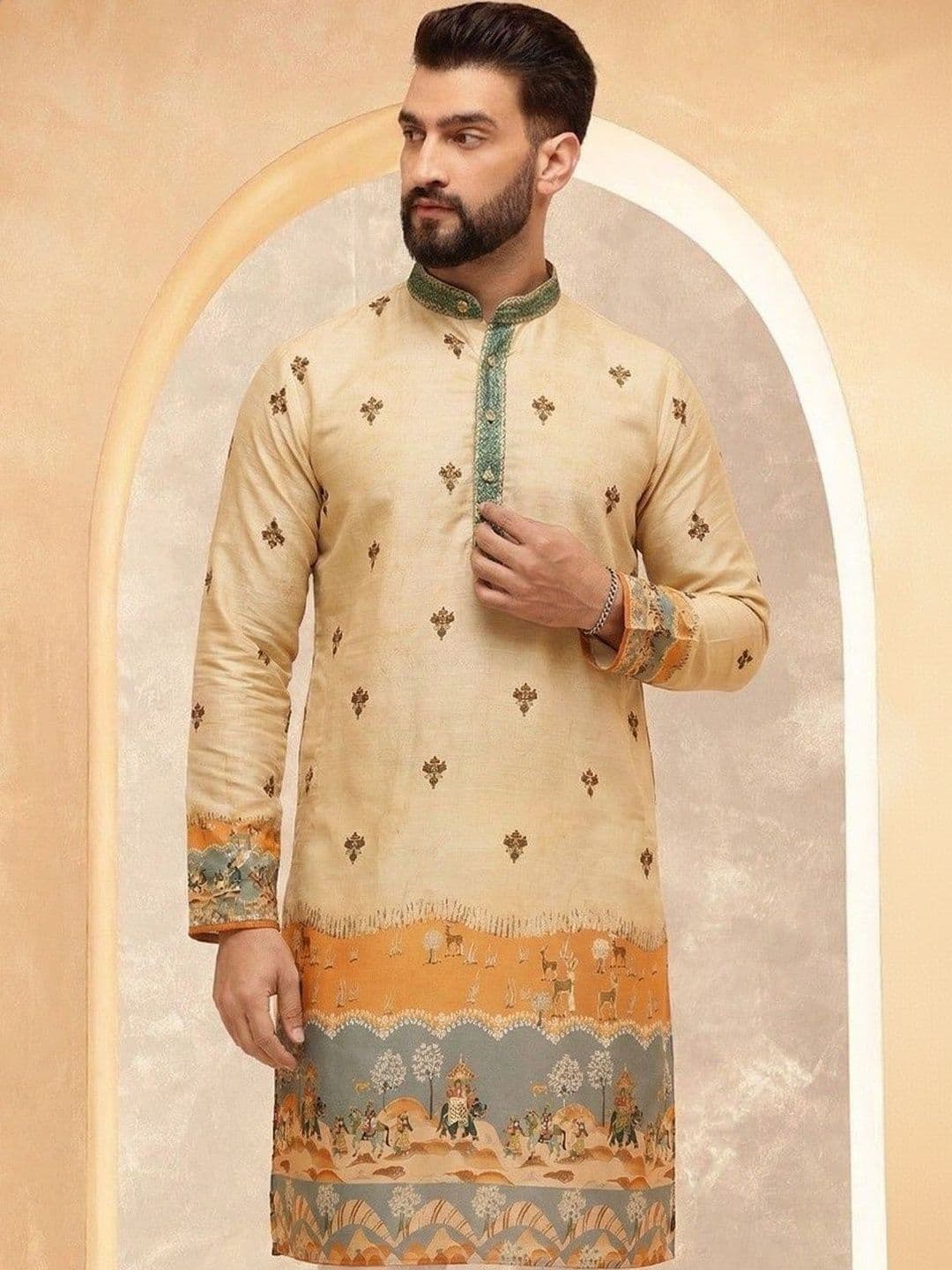 VELKYNOX Men Floral Printed Grandeur & Majestic Artwork Kurta - view 1