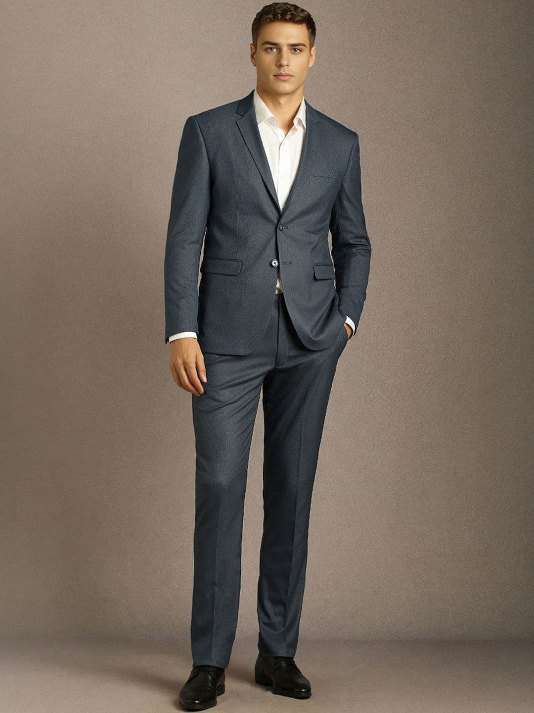 Louis Philippe Self Design Notched Lapel Slim Fit 2 Piece Suit - view 1
