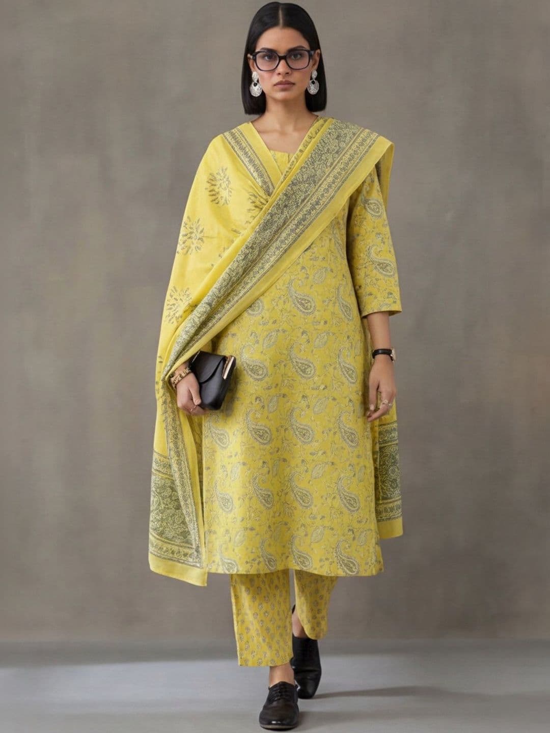 Navibhu Contemporary Flare Printed Pure Cotton Kurta with Palazzos & With Dupatta - view 1