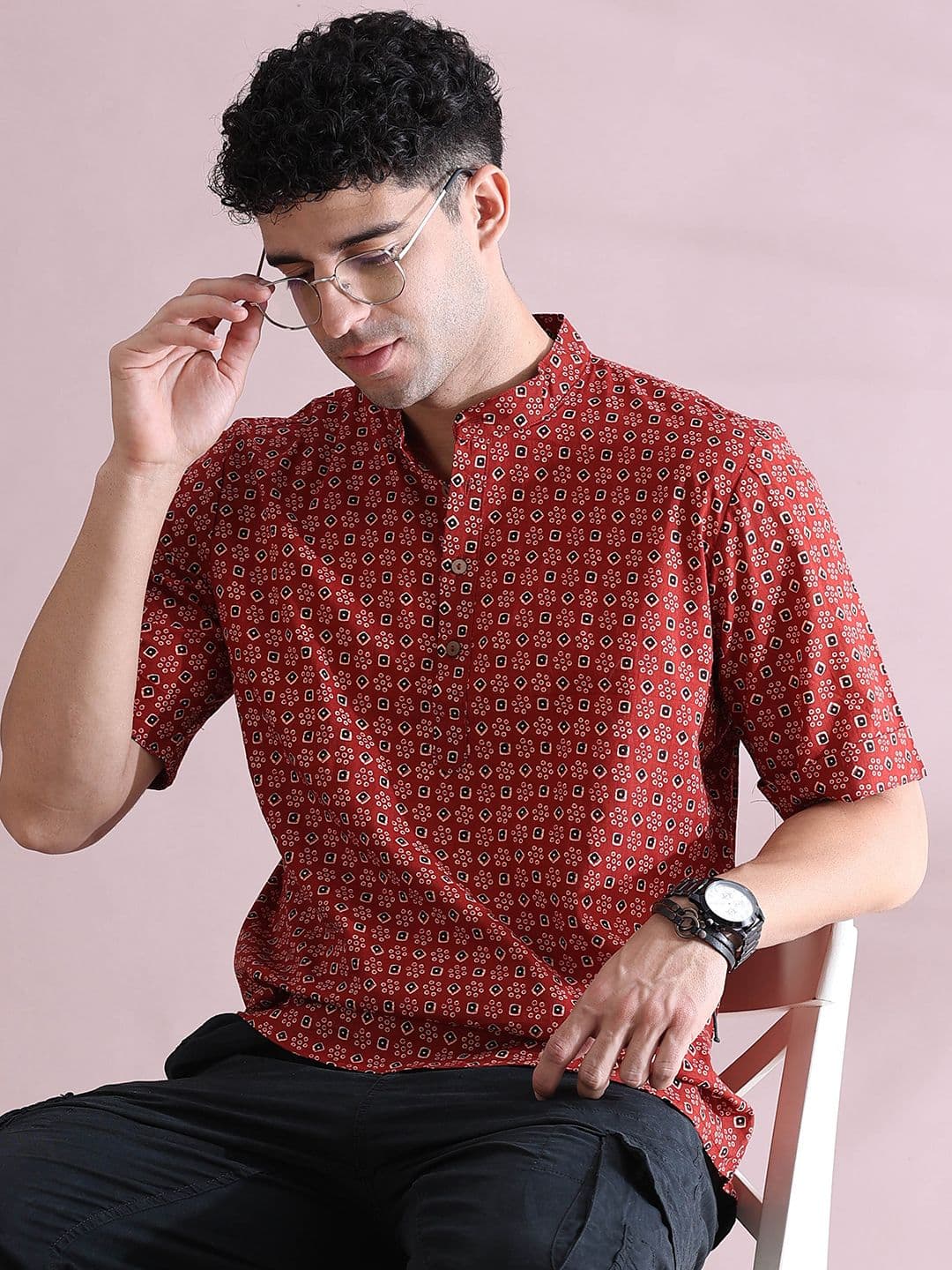FILORI STUDIO Men Maroon Ethnic Motifs Printed Kurta - view 1