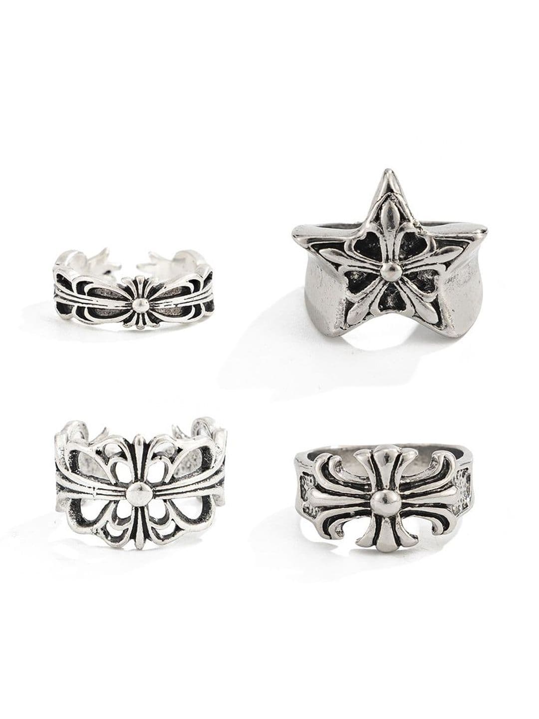 StyleCast x Revolte Men Set of 4 Silver Plated Finger Ring