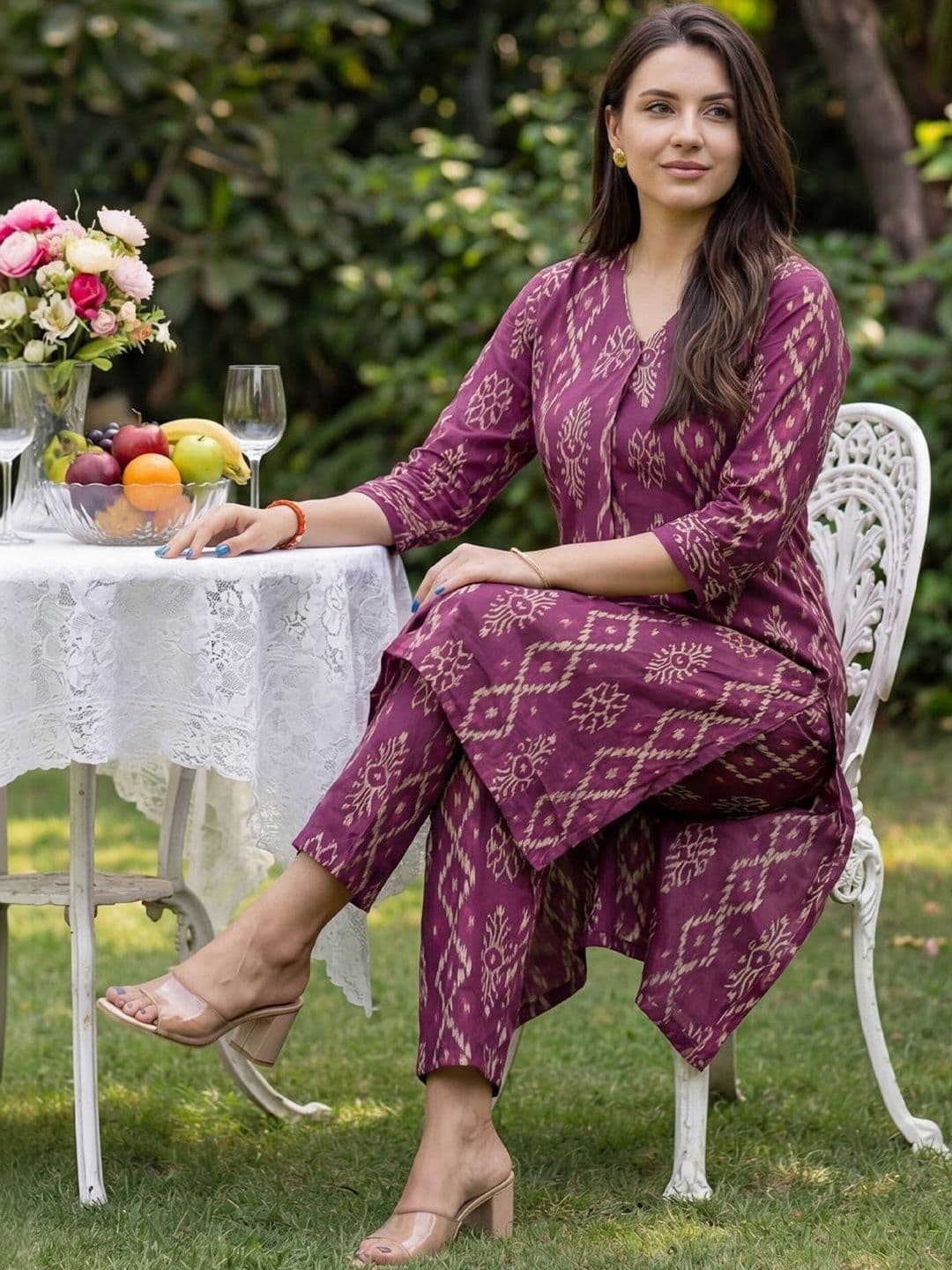 Indo Era Women Ethnic Motifs Printed Regular Pure Cotton Kurta with Trousers - view 1