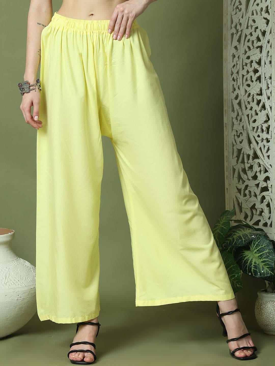 VEE POP Women Flared Knitted Ethnic Palazzos - view 1