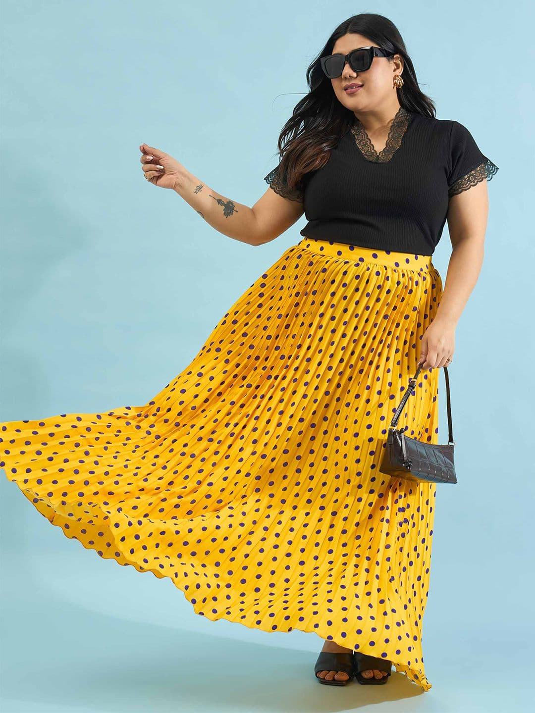 SASSAFRAS Curve Women Georgette Accordion Pleated Midi A-Line Skirt - view 1