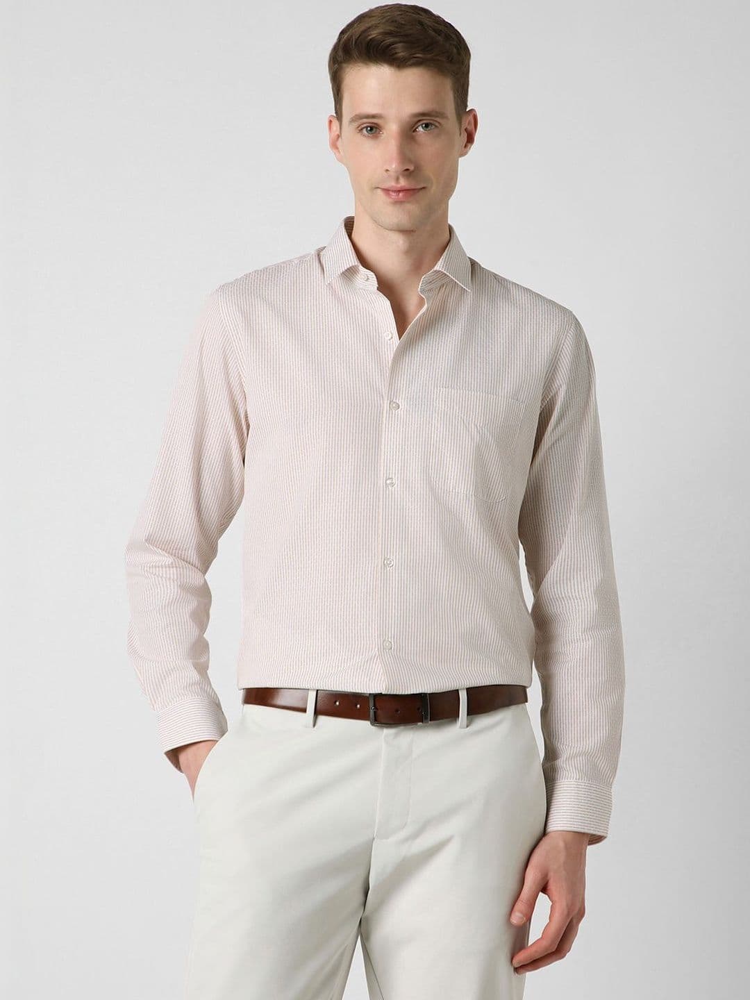 Peter England Men Slim Fit Striped Formal Shirt - view 1