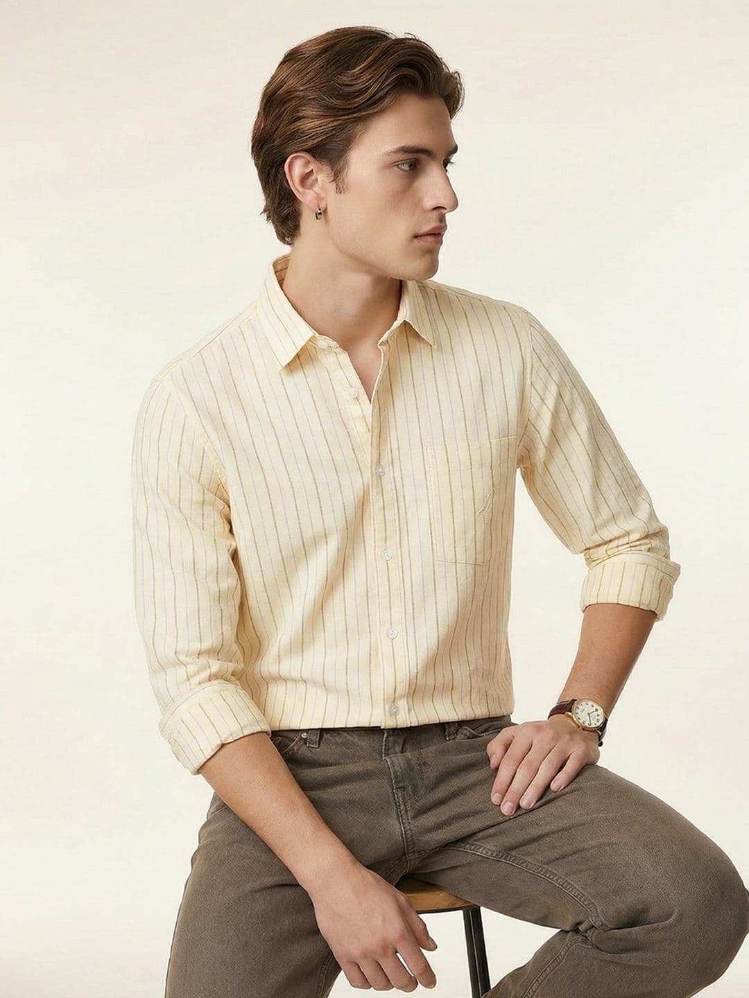 Nautica Striped Cotton Linen Casual Shirt - view 1
