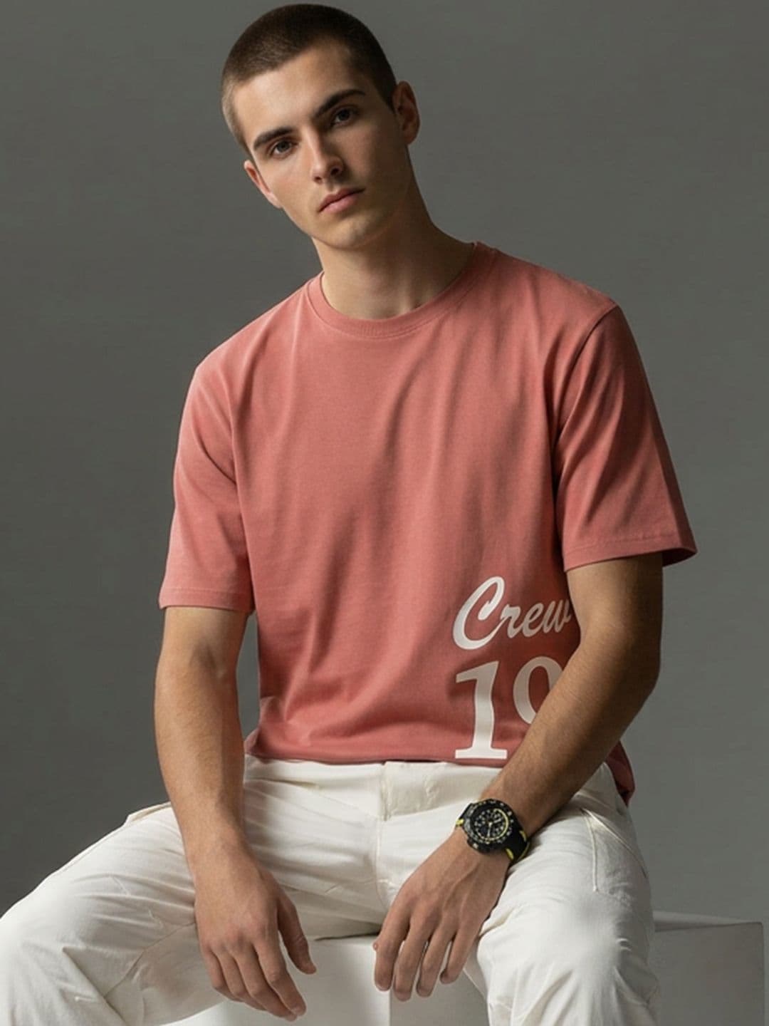 FCUK Typography Printed Oversized Pure Cotton T-shirt - view 1