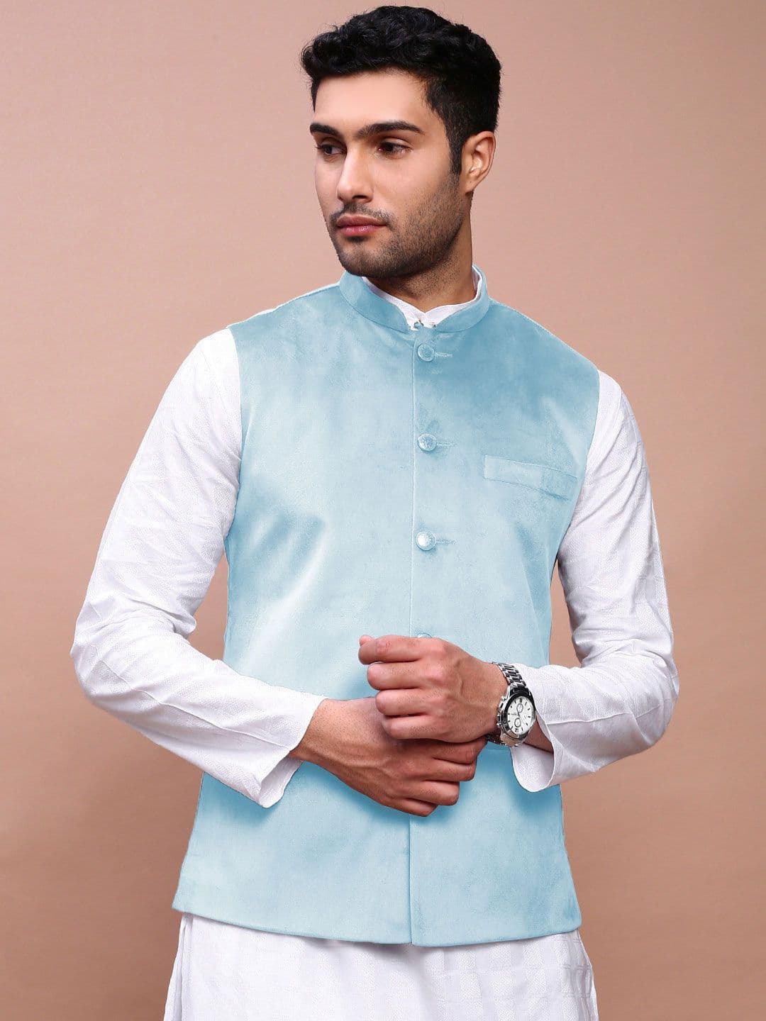 SHOWOFFFF Mandarin Collar Slim-Fit Nehru Jacket - view 1