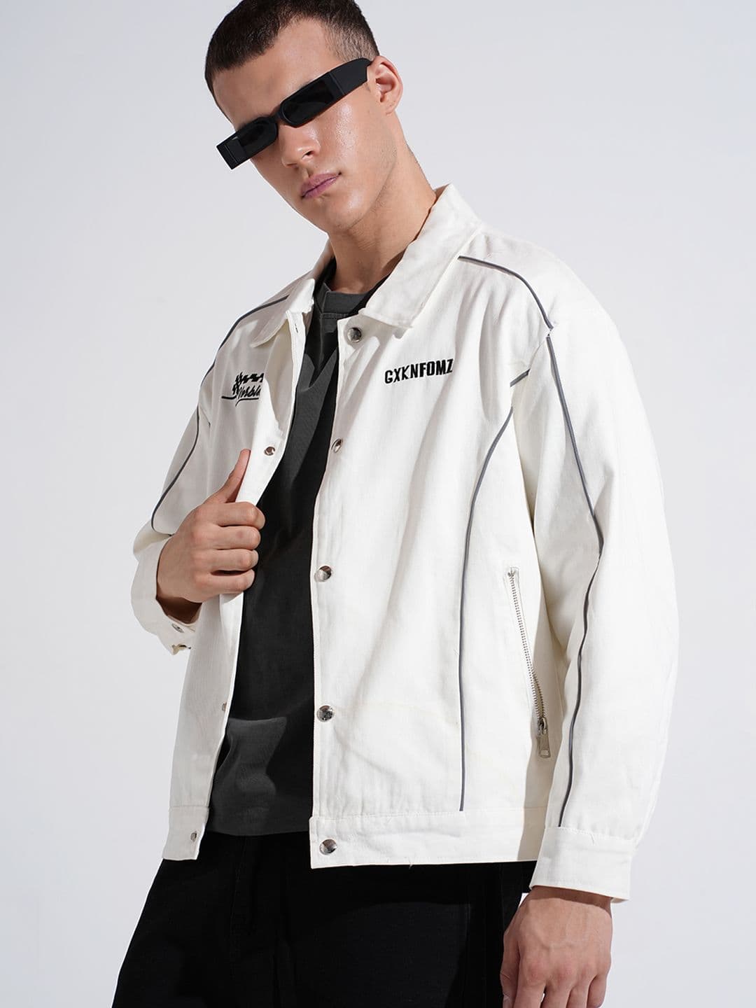 SHOWOFFFF Men Spread Collar Typography Printed Lightweight Tailored Jacket - view 1