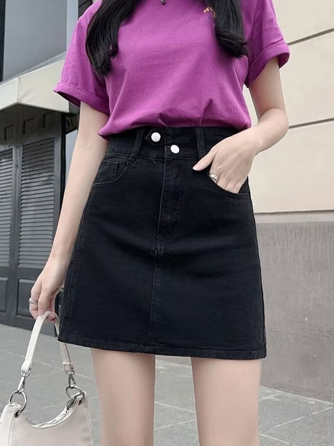 Suo Women Cotton Side Slit Above Knee A-Line Skirt - view 1