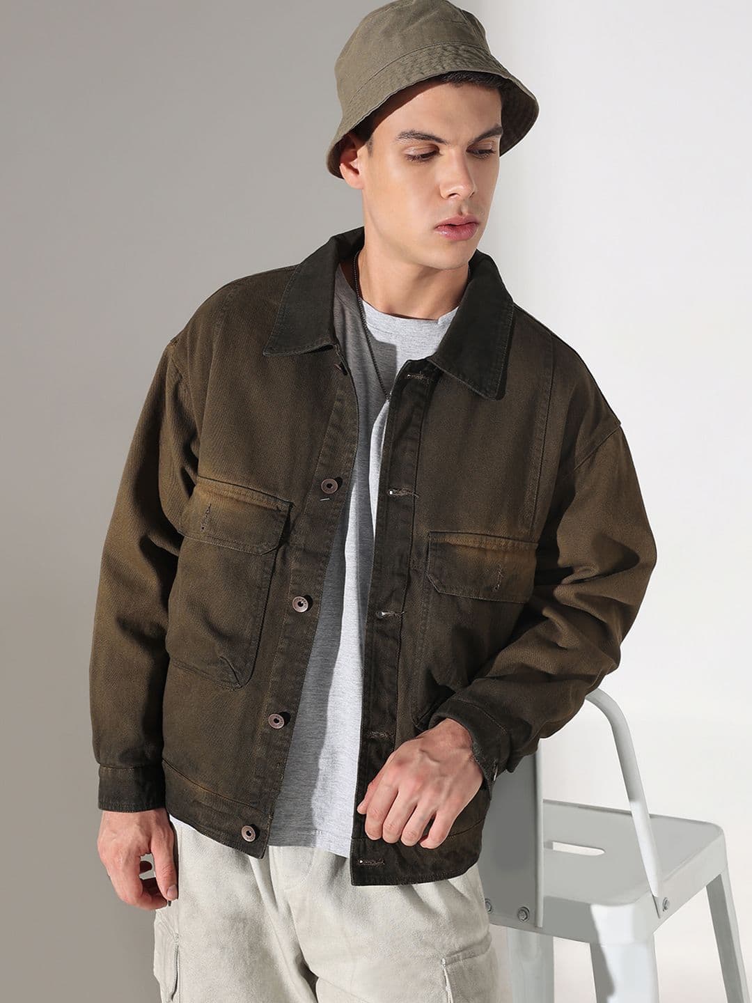 SHOWOFFFF Men Spread Collar Solid Denim Jacket - view 1
