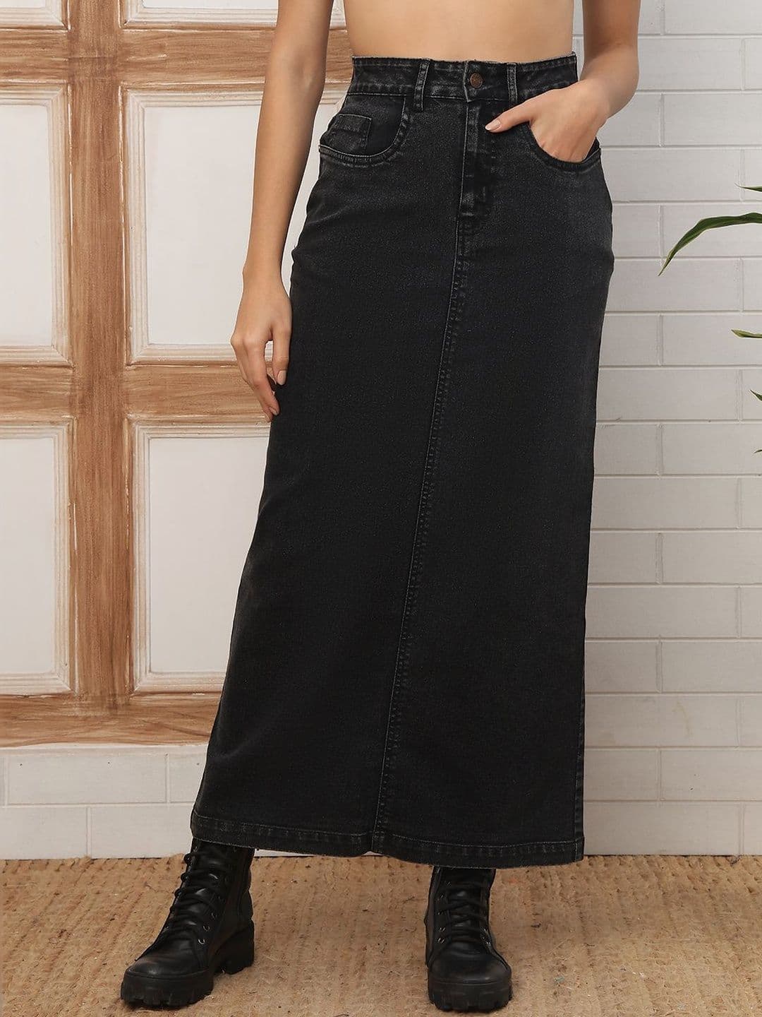DOZER Women Denim Blend Back Slit Maxi A-Line Skirt - view 1