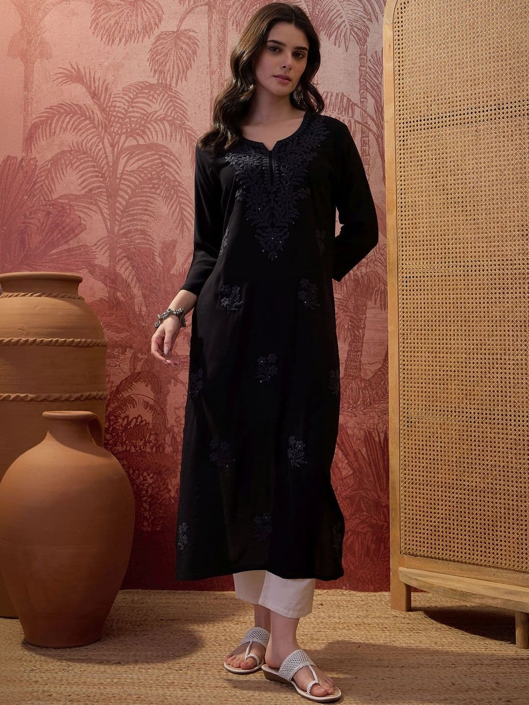 Sangria Embroidered Round Neck Kurta - view 1