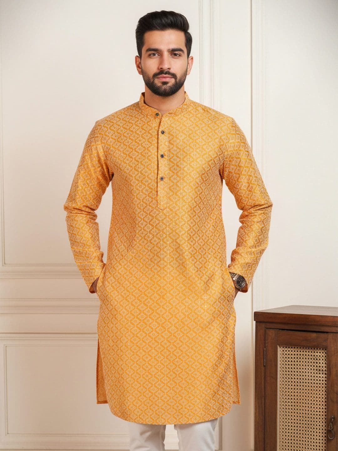 HERE&NOW Men Long Sleeves Mandarin Collar Printed Kurta - view 1