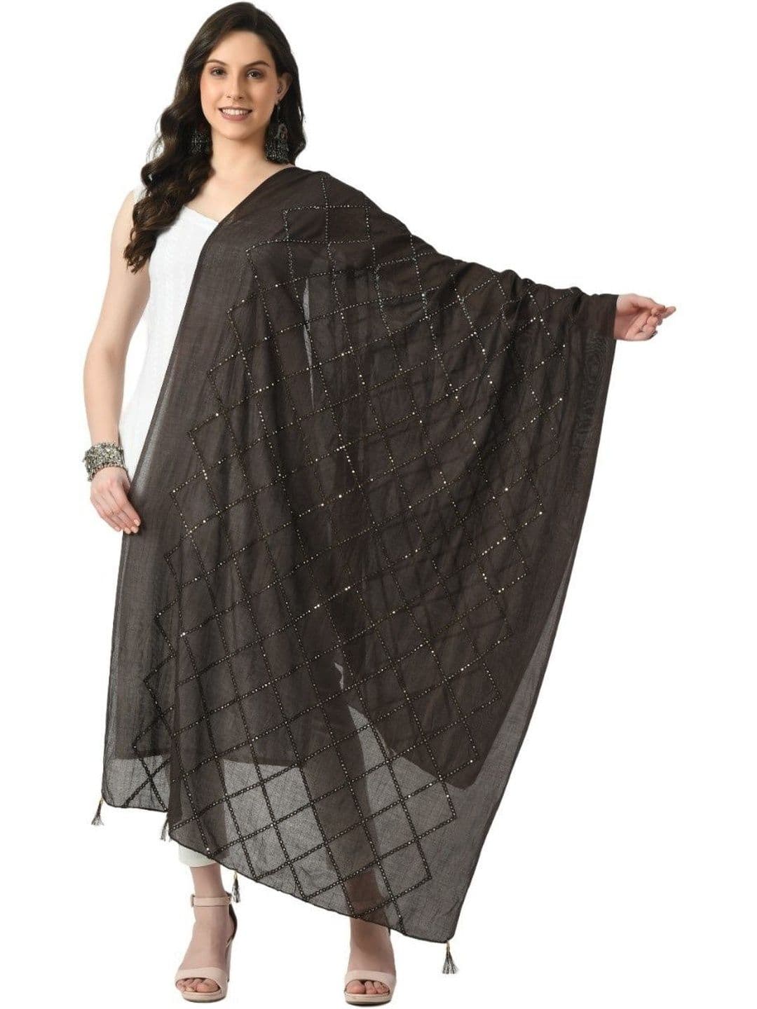 A R SILK Woven Design Dupatta with Sequinned - view 1