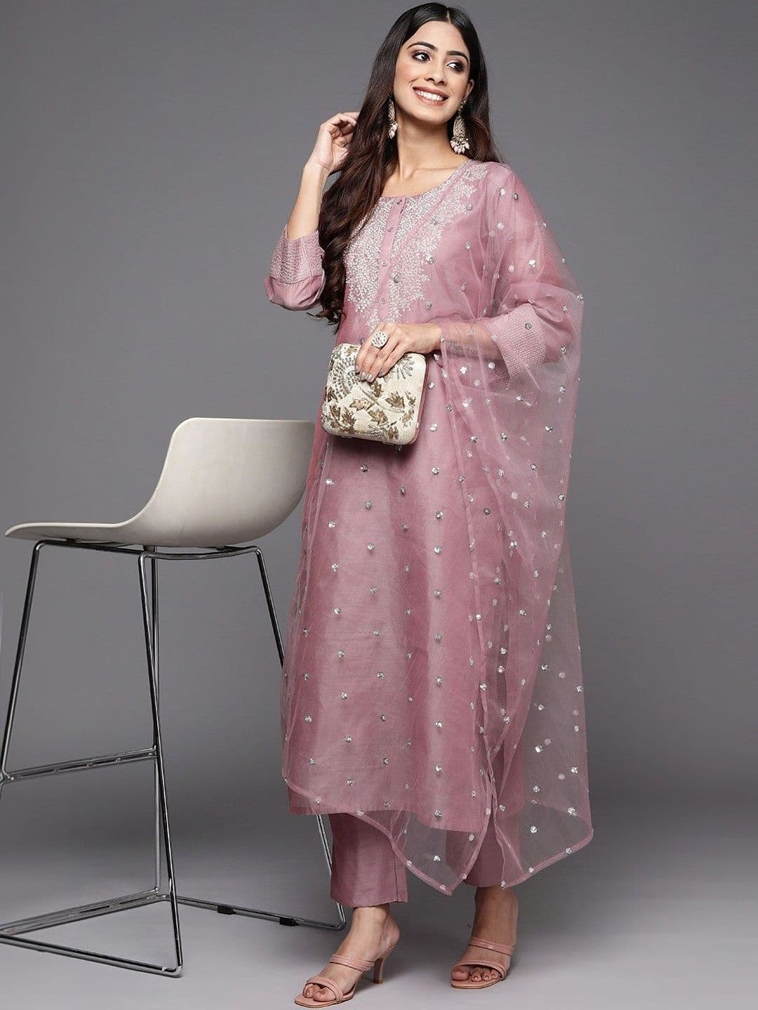 SZN Women Ethnic Motifs Embroidered Regular Beads and Stones Kurta with Trousers & With Dupatta - view 1
