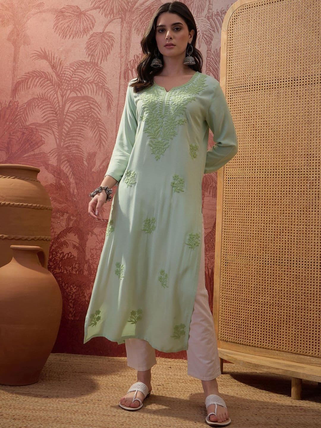 Sangria Embroidered Round Neck Kurta - view 1
