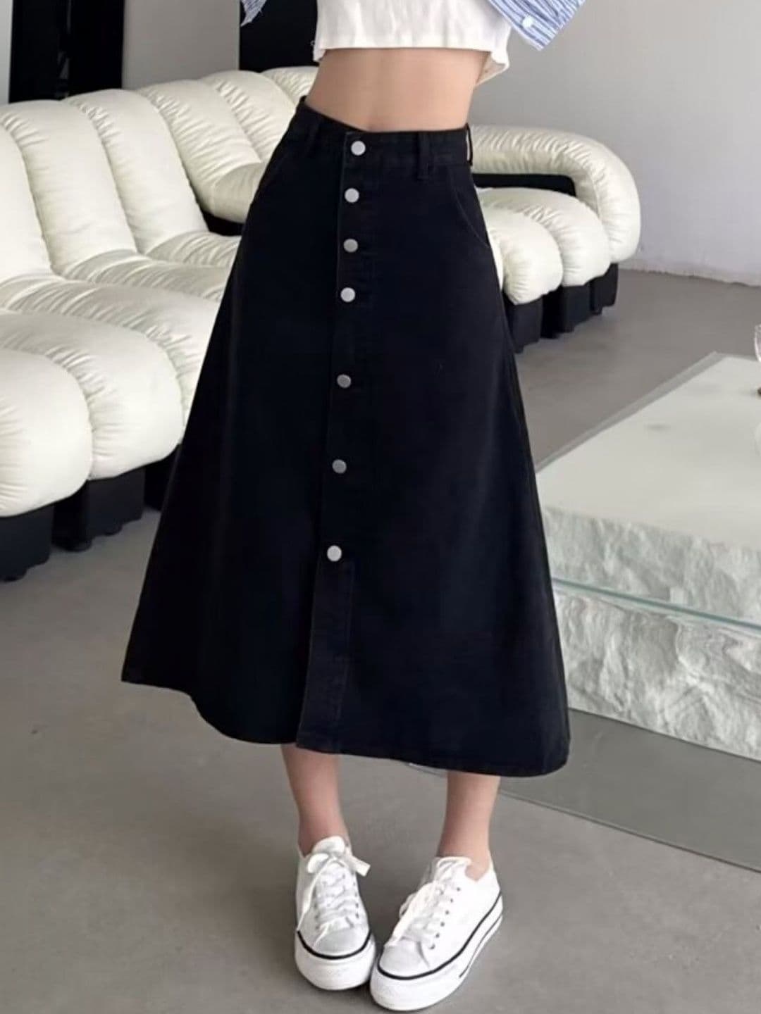 Suo Women Cotton Maxi A-Line Skirt - view 1