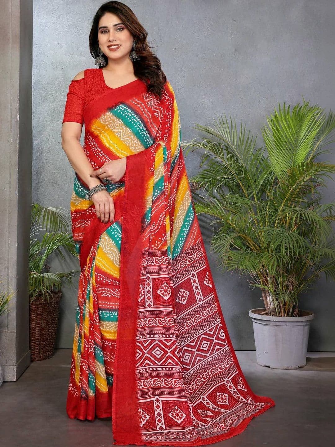 HERE&NOW Bandhani Poly Georgette Bandhani Saree - view 1