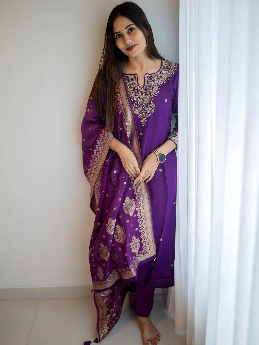 SZN Women Ethnic Motifs Embroidered Regular Beads and Stones Kurta with Trousers & With Dupatta - view 1