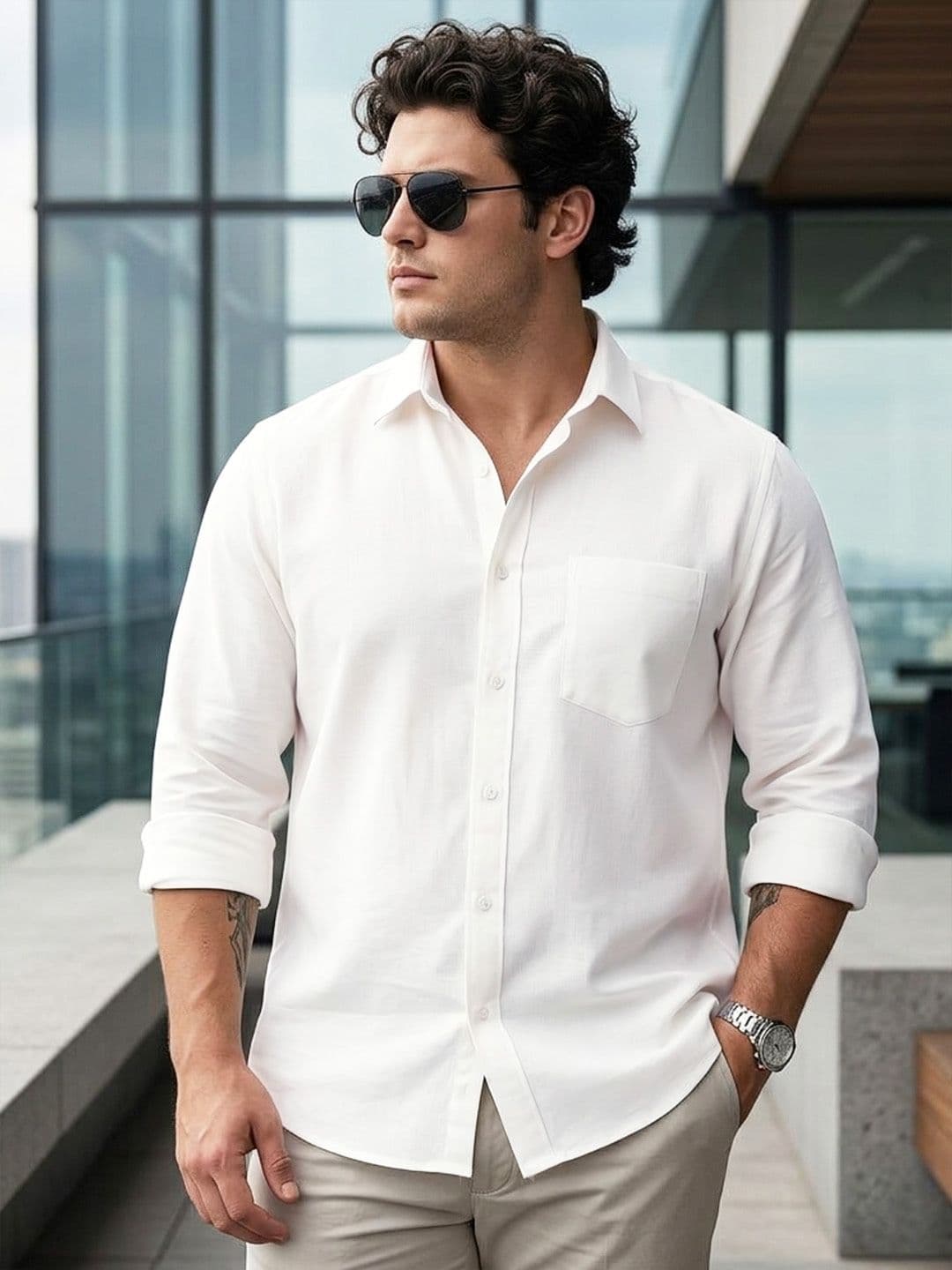 Urbano Plus Men Linen Full Sleeve Relaxed Fit Casual Solid Shirt - view 1