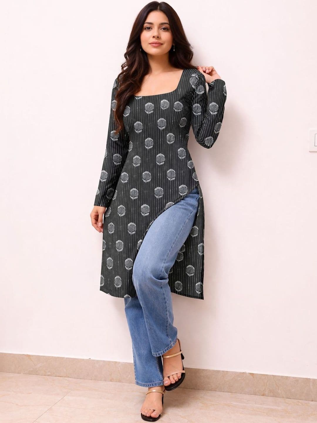 HERE&NOW Women Striped Floral Kurta - view 1