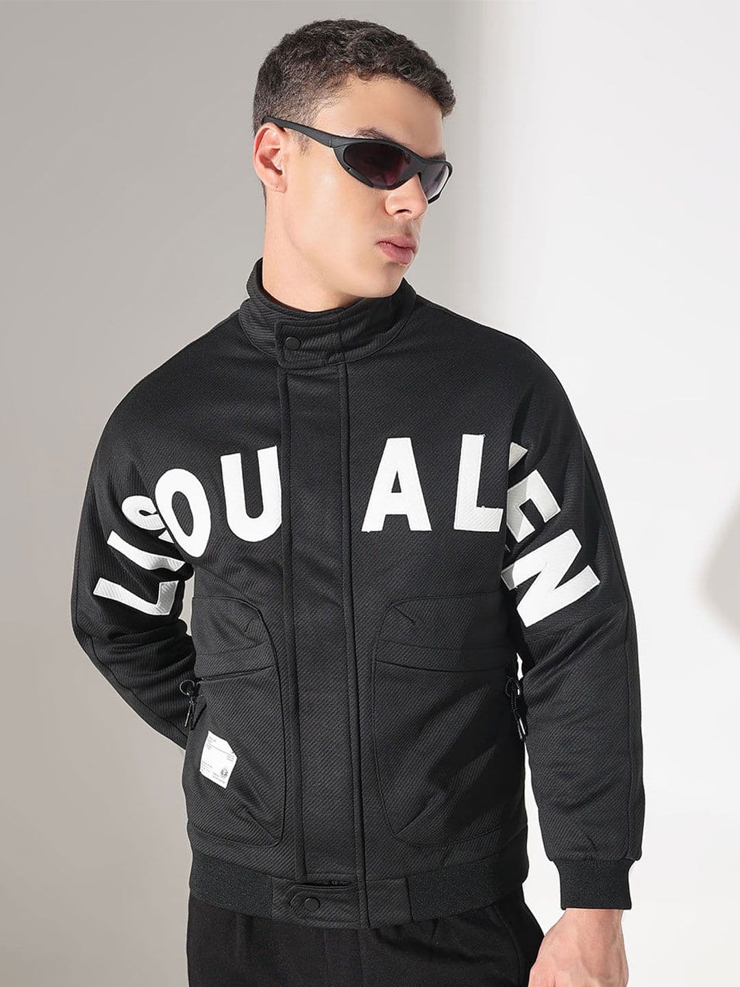 SHOWOFFFF Men Mandarin Collar Typography Printed Lightweight Bomber Jacket - view 1