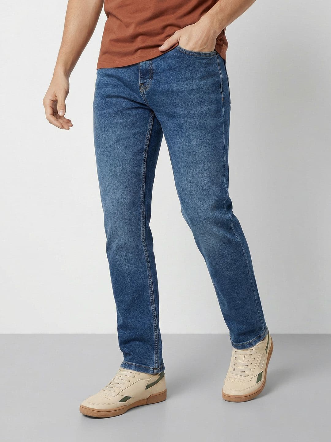 Mast & Harbour Men Slim Fit Mid-Rise Light Fade Stretchable Jeans - view 1