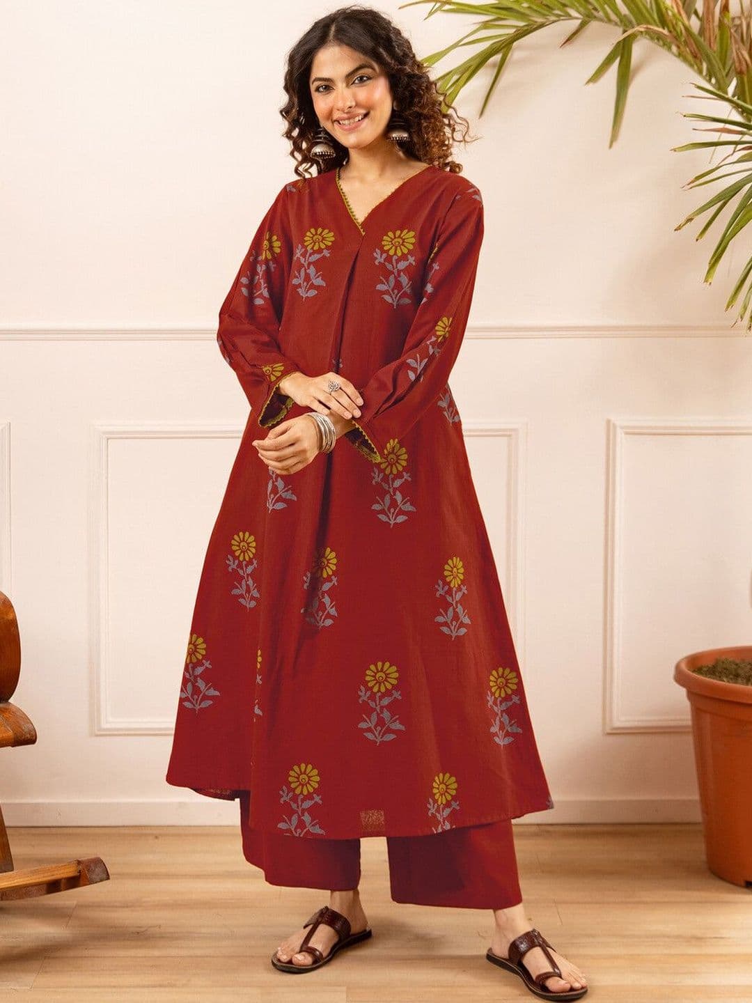 SKYLEE Printed Rust Viscose Rayon Co Ords for Women - view 1