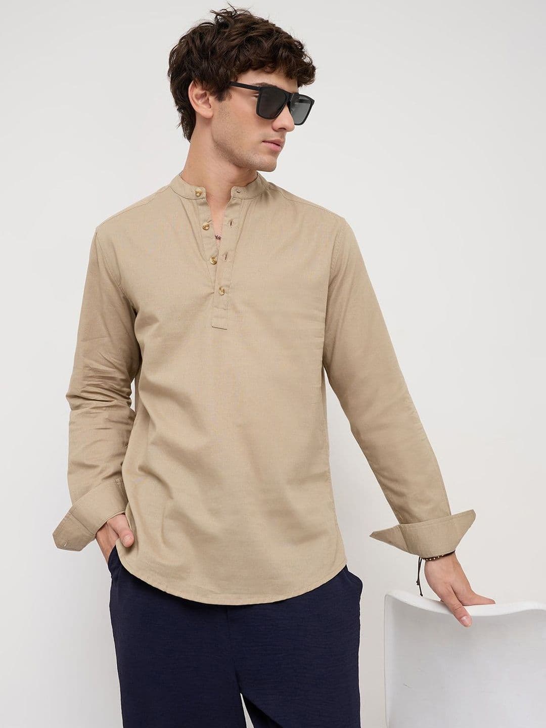 VASTRADO Solid Khaki Beige Everyday Kurta - view 1