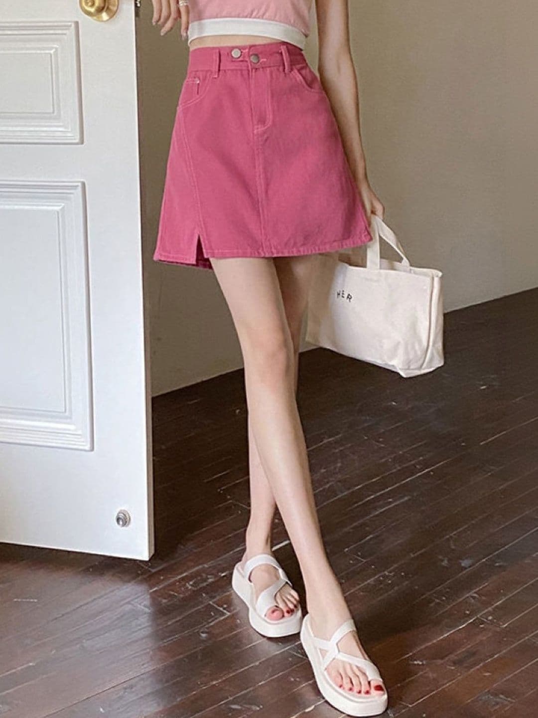 Suo Women Cotton Above Knee A-Line Skirt - view 1