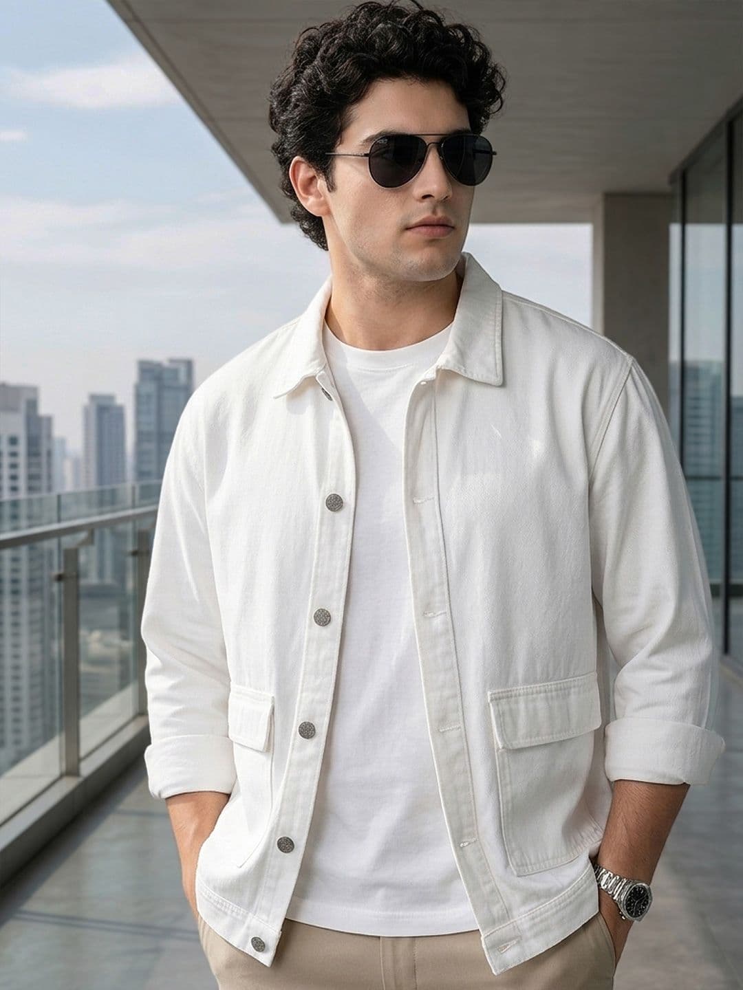 Urbano Plus Men Plus Size Spread Collar Solid Denim Jacket - view 1