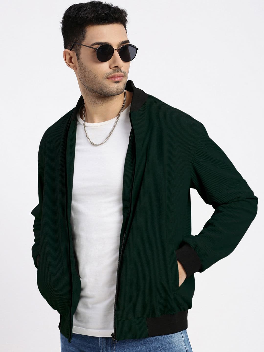 SHOWOFFFF Men Stand Collar Self Design Bomber Jacket - view 1
