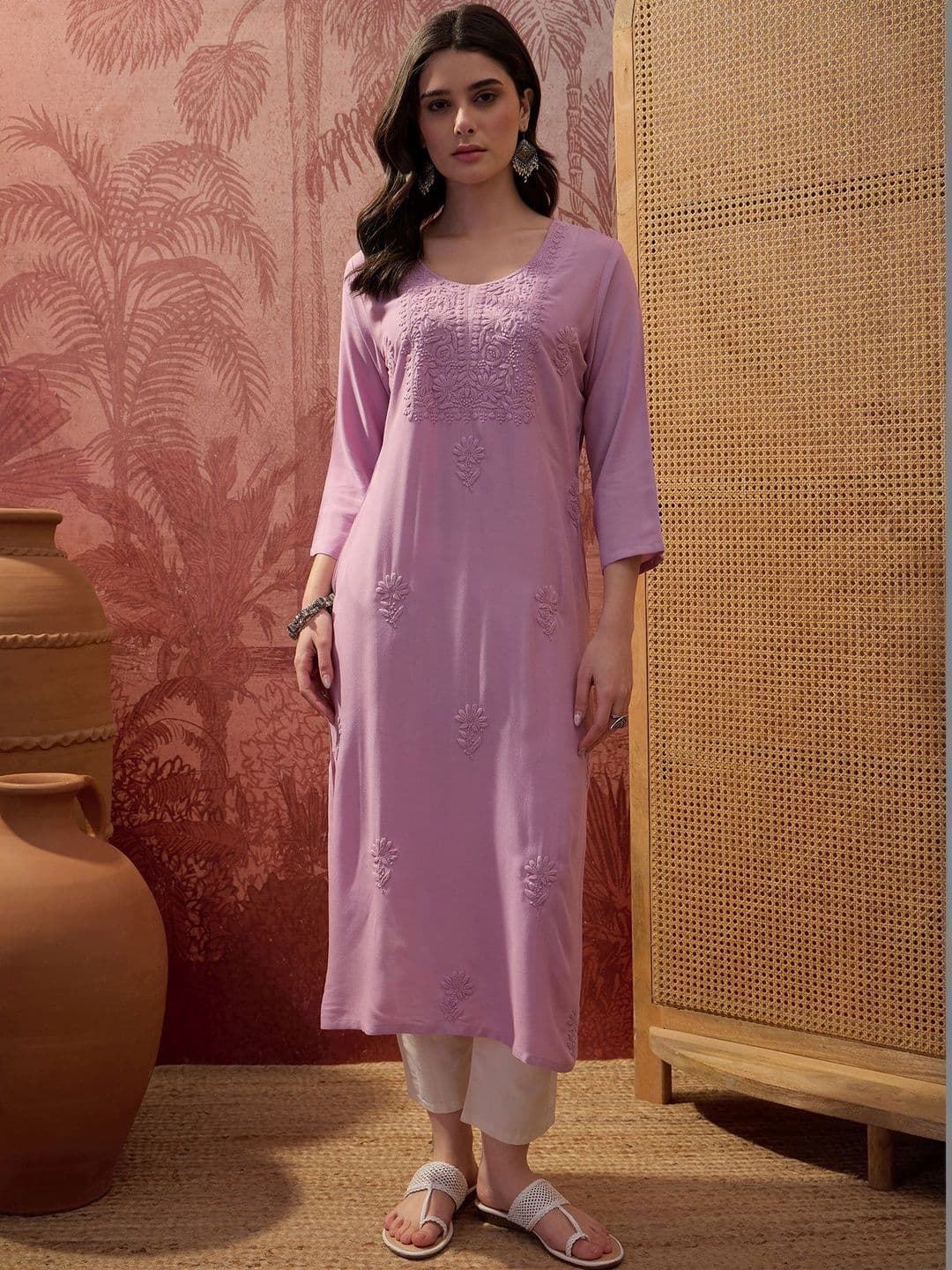 Sangria Embroidered Round neck Kurta - view 1