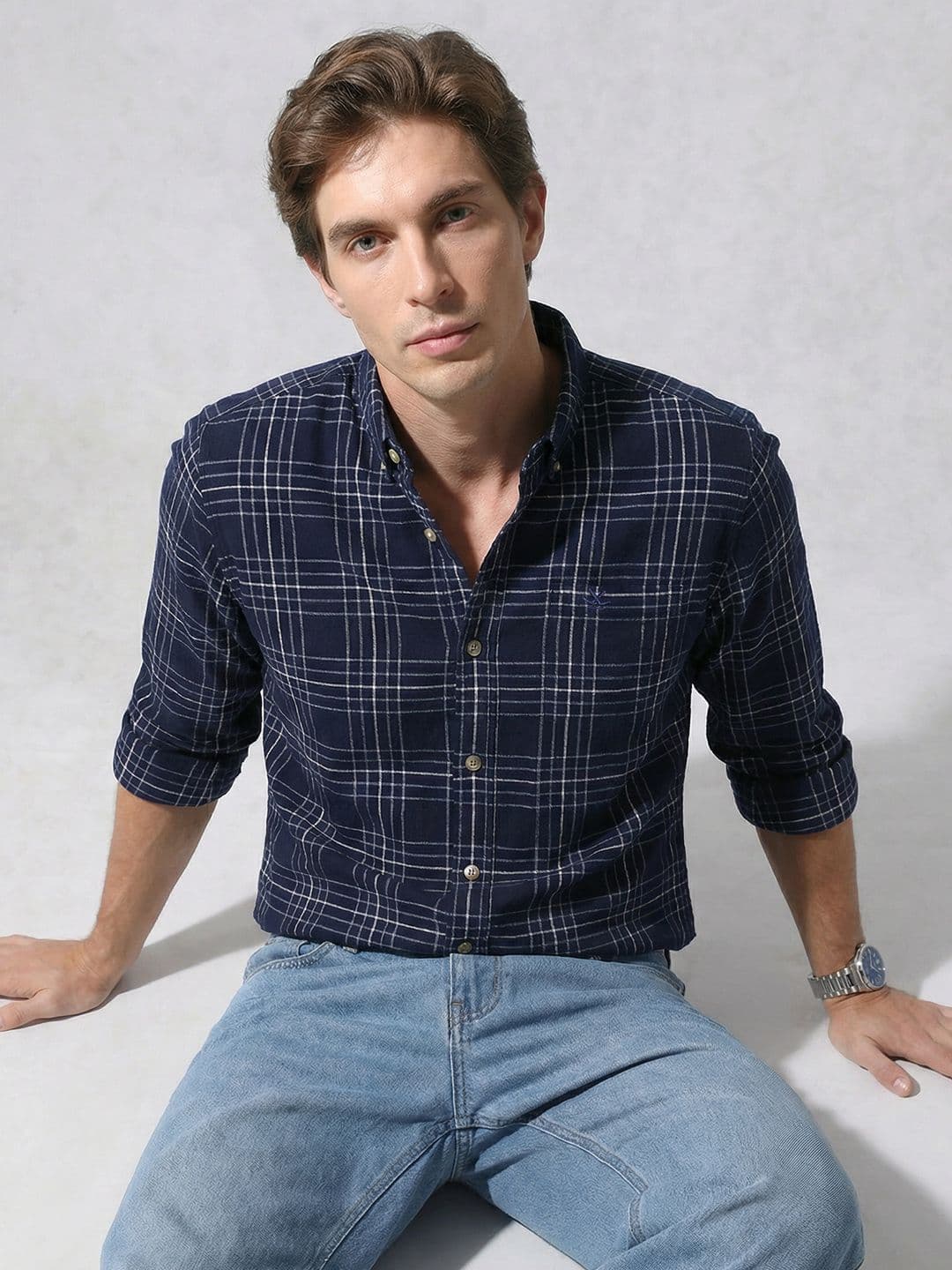 WROGN Slim Fit Tartan Checked Cotton Casual Shirt - view 1