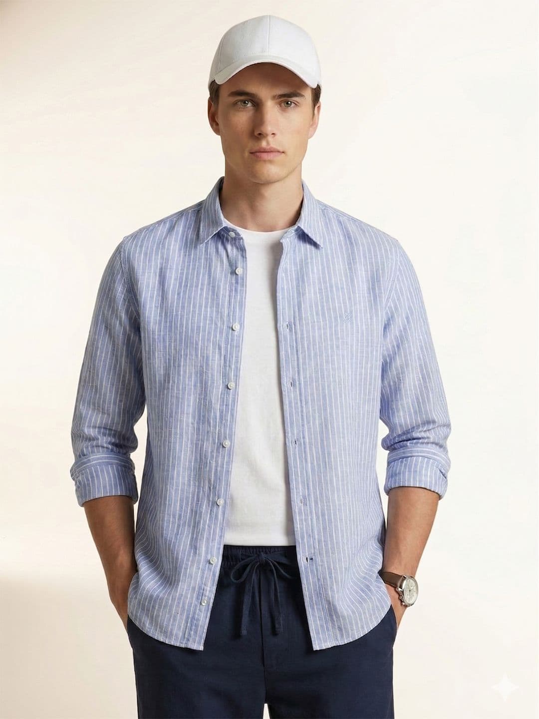 Nautica Pure Cotton Striped Slim Fit Casual Shirt - view 1