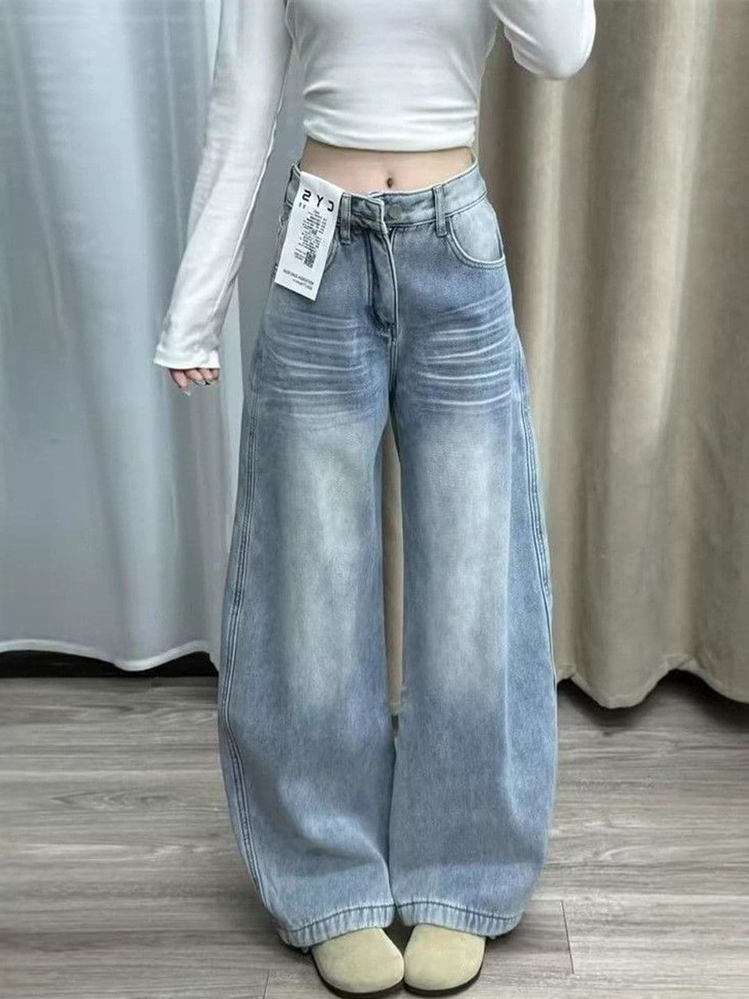 StyleCast x Revolte Women Wide Leg Mid-Rise Light Fade Jeans - view 1