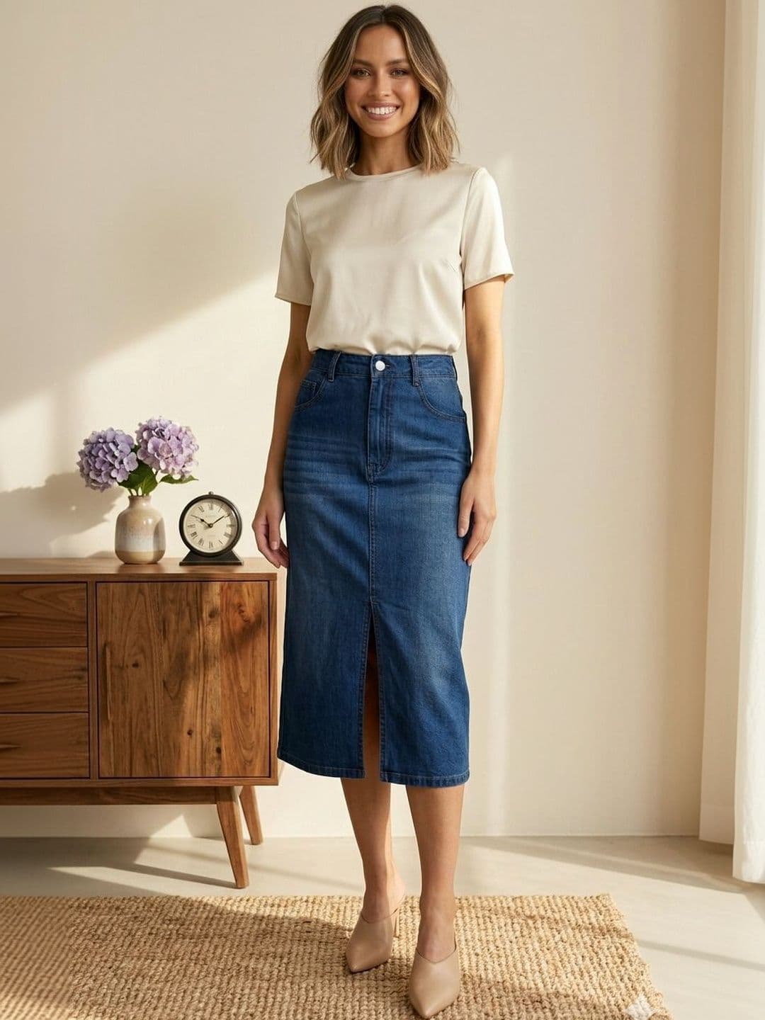 SZN Women Denim Knee Length Straight Skirt - view 1